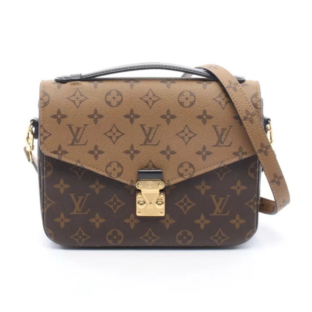 Louis Vuitton Pochette Metis Handbag Canvas Leather Monogram Reverse Brown Black